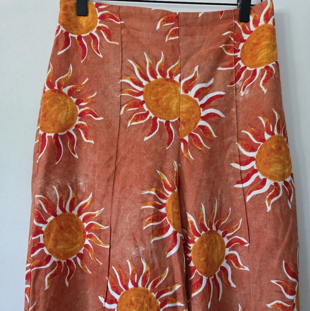 C & C California Orange Sun Print Linen Blend Pants NWT